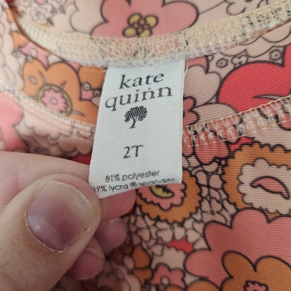 Kate Quinn Toddler Girl 2T Pink Orange Short Sleeve Rash Guard Top Floral Design - Picture 3 of 4